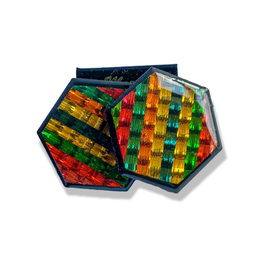 Sparkly hexagon basketweave striped earrings from the 80s